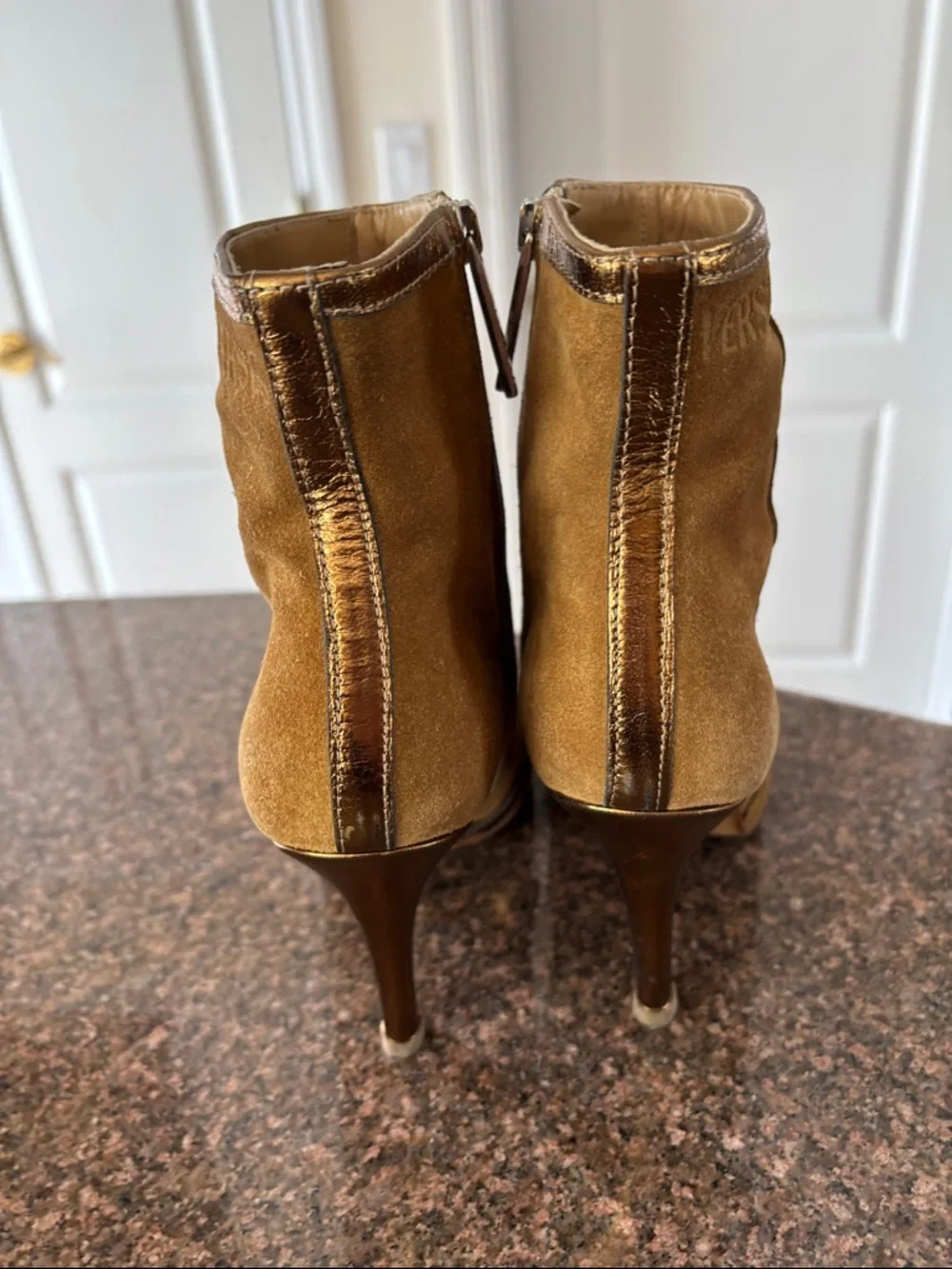 Versace Versus Ladies Camel Suede Bronze booties-7-VINTAGE 90’s